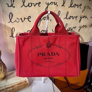 Prada Red Canapa Tote